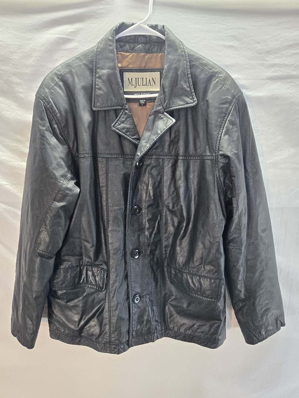 Wilsons M. Julian Leather Coat Jacket Men's Large Black Leather Button Front
